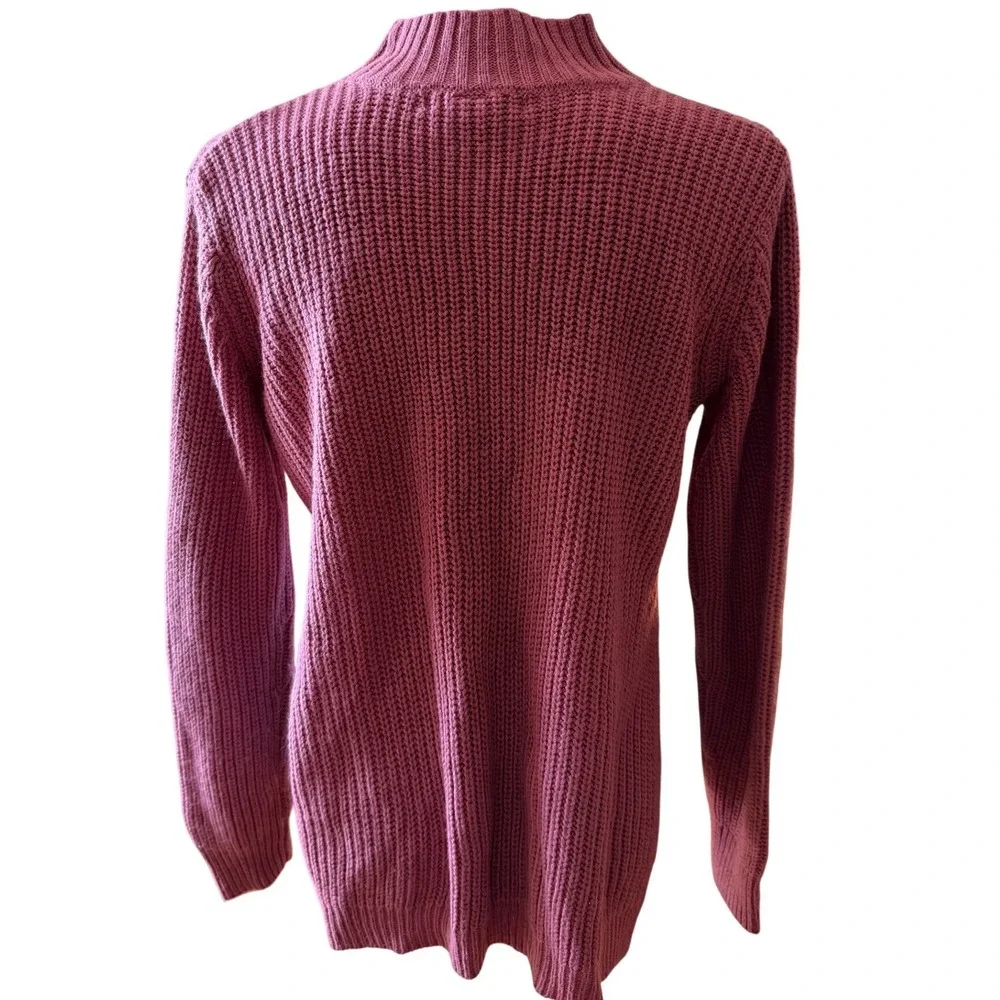 Planet Gold Pink Knit Mock Neck Cutout V Neck Long Sleeve Sweater Women's L